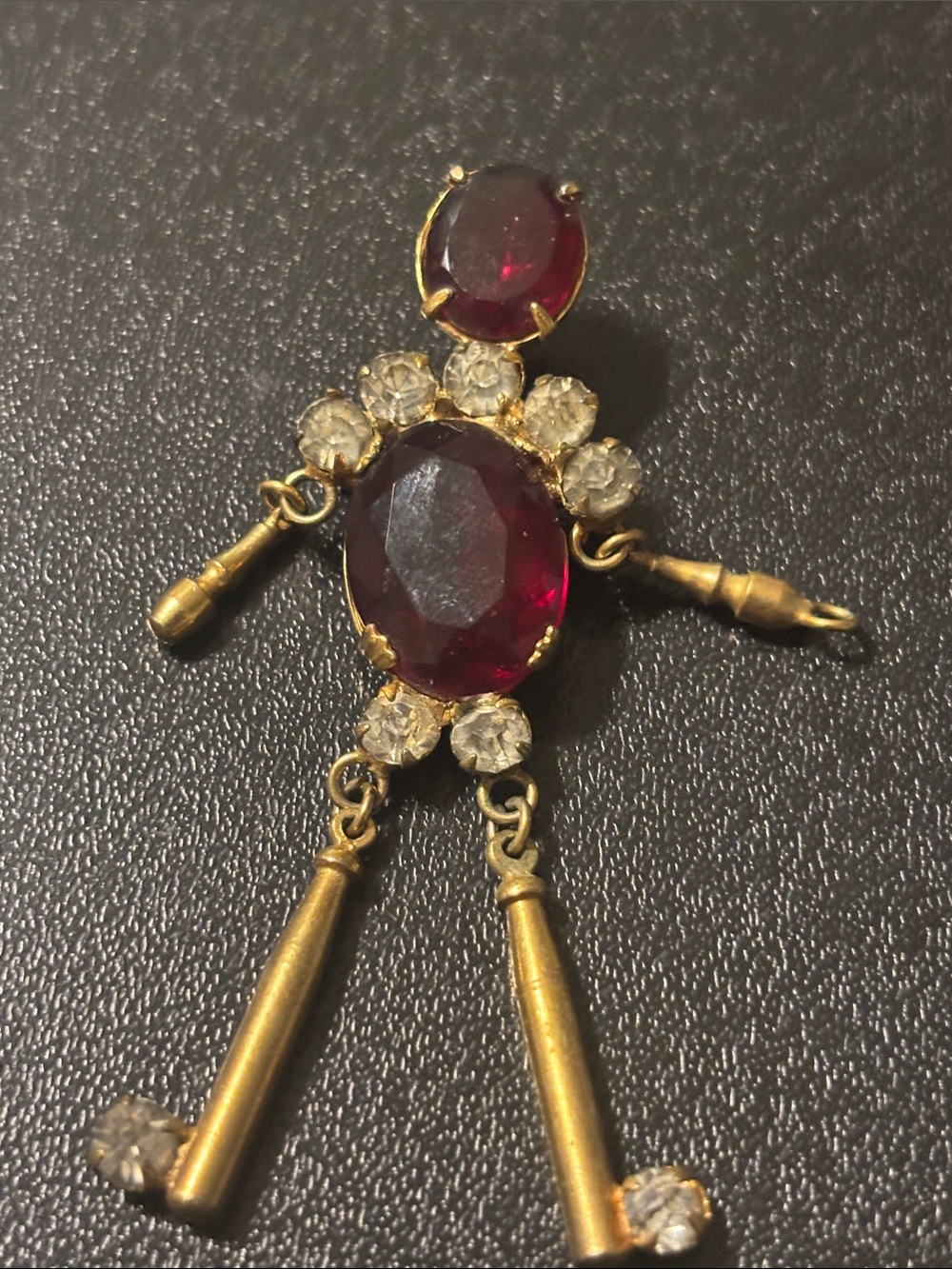 Gold-Tone Red Crystal Doll Robot Brooch with Clear Rhinestones‎